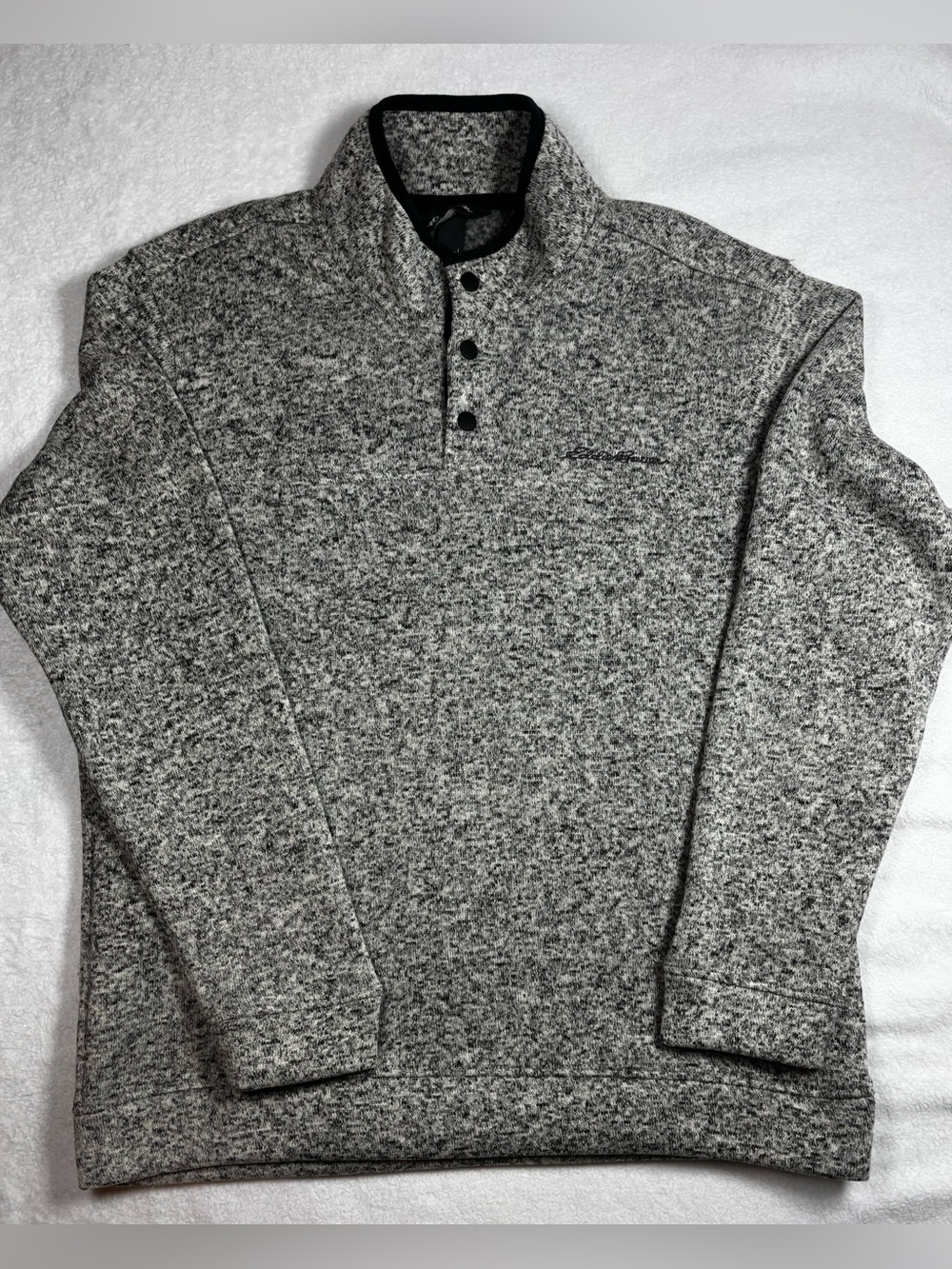 Eddie Bauer Men’s Fleece Snap Mock Pullover In Gray Soft Button Collar. Size L